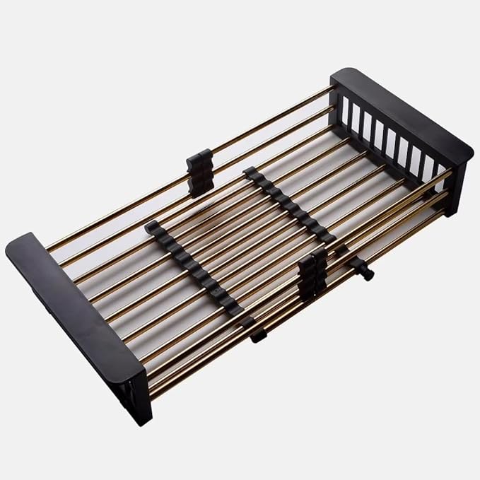 Gold Expandable Dish Drying Rack Over The Sink, Adjustable 10–18 Inch Stainless Steel Sink Drying Rack for Plates, Bowls & Utensils, Space-Saving Kitchen Counter Drainer