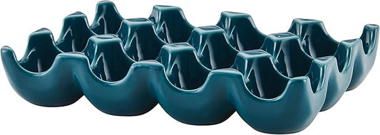 Rachael Ray Solid Glaze Ceramics Egg Tray/Holder, 12 Cup, Teal