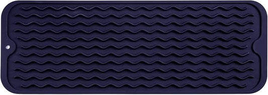 Silicone Dish Drying Mat for Multiple Usage,Easy clean,Eco-friendly,Heat-resistant Silicone Mat for Kitchen Counter,Sink,Bar,Bottle,or Cup Navy Blue M 17 inches x 6 inches