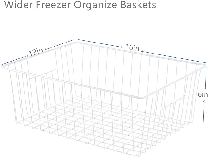 Y.Z.Bros 16" L x 12" W Wider Freezer Storage Organizer Baskets Container, Deep Metal Wire Chest Upright Refrigerator Divider with Built-in Handles for Cabinet, Pantry, Closet, Kitchen