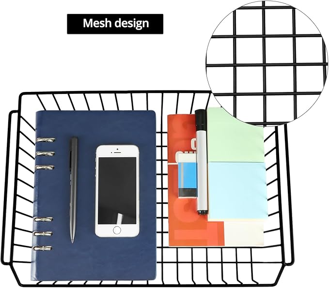 QWORK 2 Pack Under Desk Drawer -Slide Out- Metal Under-Desk Storage Organizer, Under Table Cord Management Organizer Storage Shelf Tray Basket (12.6'' x 9.3'' x 5.1'')