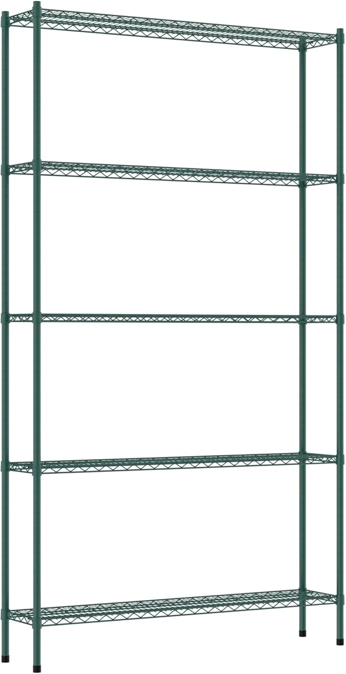 Commercial NSF Listed Green Epoxy Stationary Wire Shelving Kit 12" x 54" x 96", with 5 Shelves Perfect for Warehouse, Walk-in Refrigerator, Freezer, Grocery Store, Restaurant, Dishroom