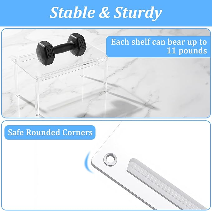 Clear Acrylic Cabinet Organizer, Set of 4 Stackable Shelf Risers, Spice Rack for Kitchen Pantry Storage, Countertop and Desk Organizer, House Essential Gift