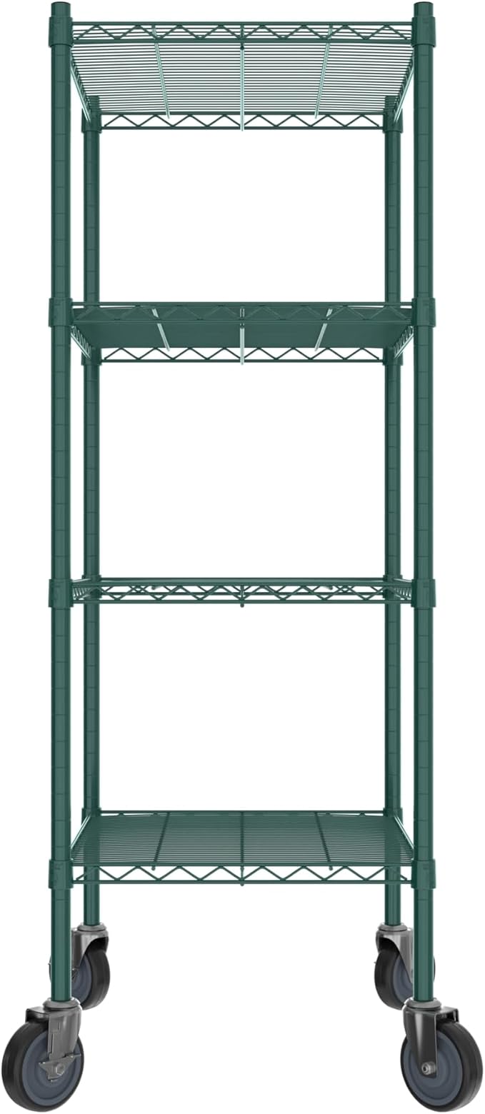 Commercial NSF Listed Green Epoxy Mobile Wire Shelving Kit 21" x 24" x 60", with 4 Shelves Perfect for Warehouse, Walk-in Refrigerator, Freezer, Grocery Store, Restaurant, Dishroom