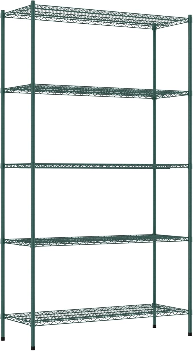 Commercial NSF Listed Green Epoxy Stationary Wire Shelving Kit 21" x 54" x 96", with 5 Shelves Perfect for Warehouse, Walk-in Refrigerator, Freezer, Grocery Store, Restaurant, Dishroom
