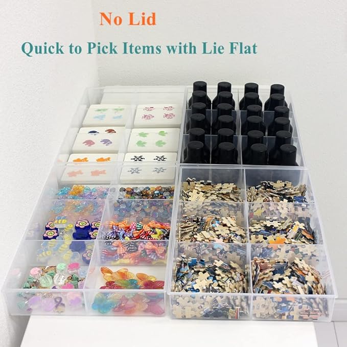 BangQiao 2 Pack Fixed 6 Grids Clear Plastic Organizer Sorting Tray with Large Compartment, Transparent Storage Divider Box Container Case for Hardware, Craft, Sewing Kit, Office Supplies, Small Parts