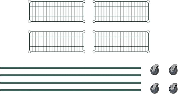 Commercial NSF Listed Green Epoxy Mobile Wire Shelving Kit 12" x 30" x 80", with 4 Shelves Perfect for Warehouse, Walk-in Refrigerator, Freezer, Grocery Store, Restaurant, Dishroom