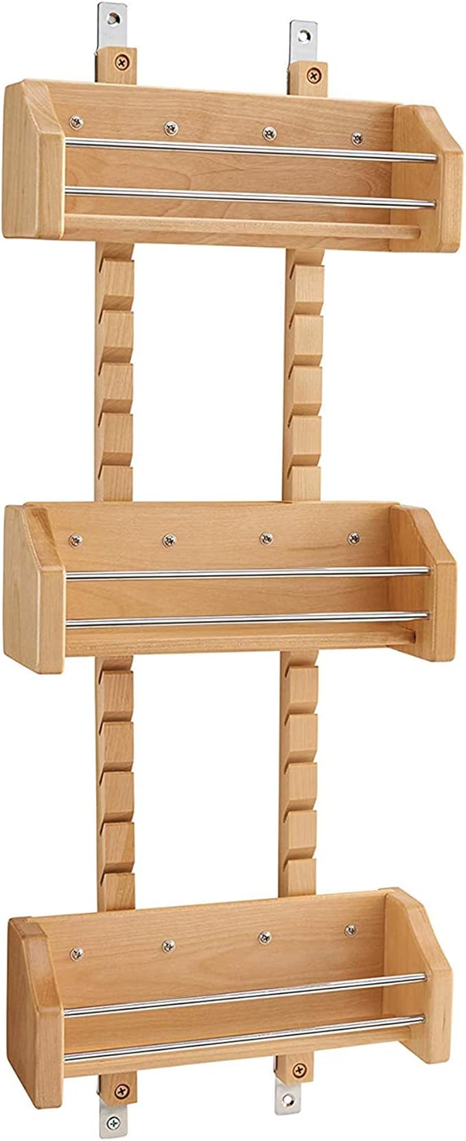 Rev-A-Shelf Pullout Wall Storage Organizer for Kitchen Cabinets, Sliding Door Mounted Spice Rack with 3 Adjustable Shelves, Maple Wood, 4ASR-15