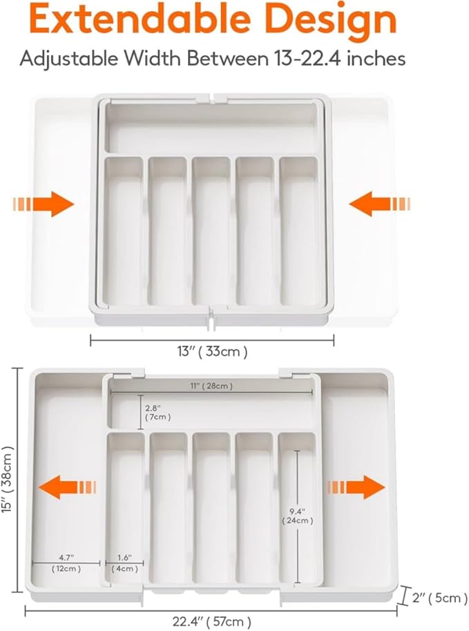 YWHWXB Silverware Drawer Organizer,Expandable Utensil Tray,Large Kitchen Drawer Organizer,Adjustable Plastic Flatware Organizer for Flatware Cutlery Spoon Knives Drawer Storage Organization (White)