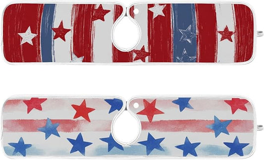 2 PCS Kitchen Sink Splash Guard 23.6 Inch Faucet Mat for Kitchen Sink Bathroom Sink Faucet Absorbing Drip Drain Mat Pad Microfiber Soft Washable White and Red Patriotic Striped Stars