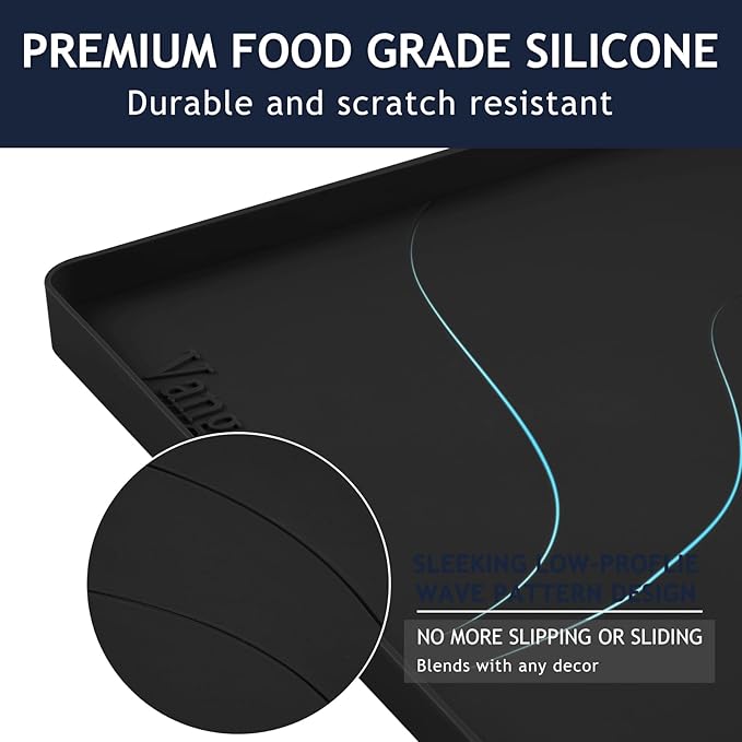 Vangostella Heavy Duty Silicone Under Sink Mats for Kitchen Waterproof 37" x 19", Extra Thick Under Sink Rubber Mat Drip Tray, Raised Edge Under Sink Liner,Prevent Drips, Leaks, Spills,Black