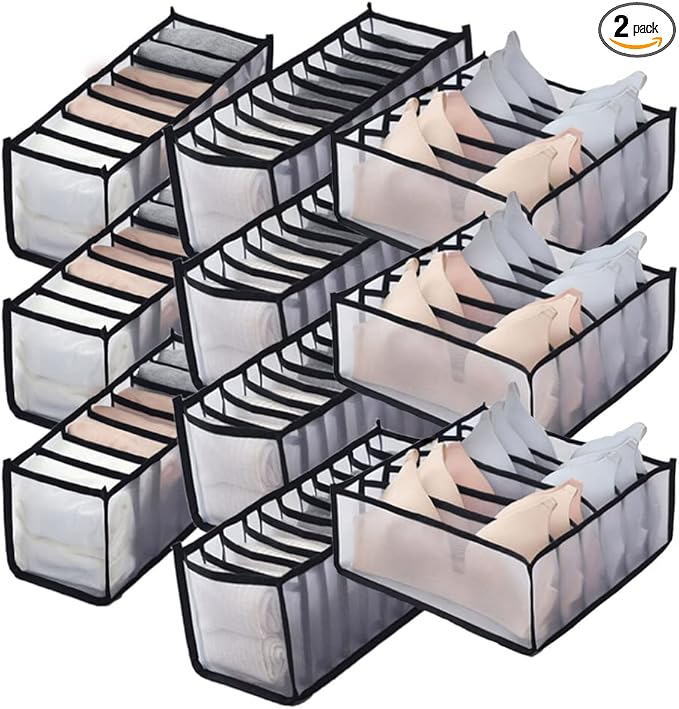 HSLFUAI 10 Pack Drawer Organizer for Bra, Underwear, Sock,Tie Foldable Closet Organizer Drawer Soft Fabric Dresser Drawer Divider Bins for Bra Underwear Socks Ties (10PCS Bra+Underware+Socks)