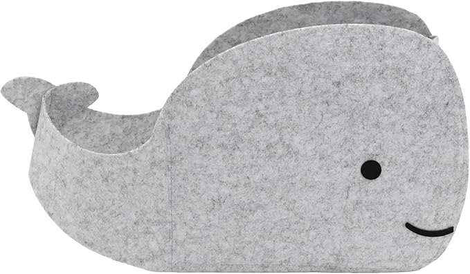 Storage Basket Felt Storage Bin Whale Shaped Collapsible & Convenient Box Organizer with Carry Handles for Home Bedroom Closet Babies Nursery Toys (Large)