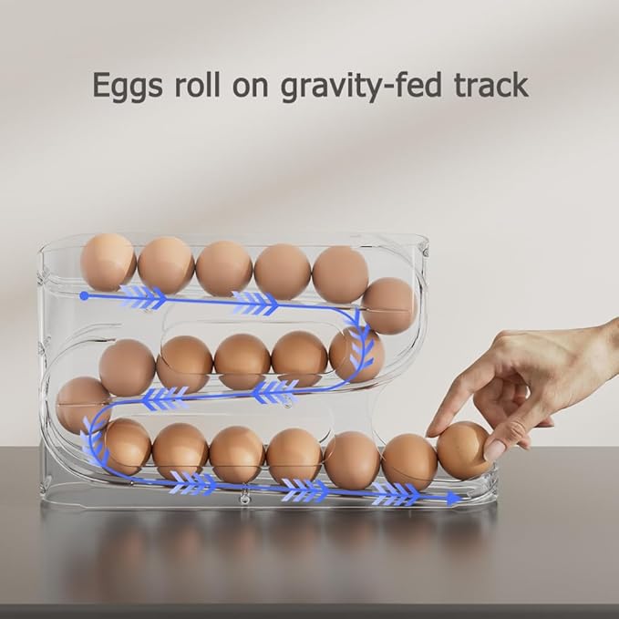 Sotfamily Clear Egg Holder for Fridge, Auto Rolling Egg Dispenser for 36 Eggs, Space-Saving Egg Roller, Organizer, Container, Storage for Refrigerator & Kitchen Countertop(2 Packs)