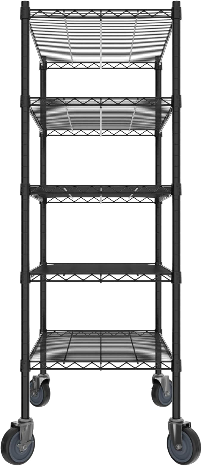Commercial NSF Listed Black Epoxy Mobile Wire Shelving Kit 21" x 36" x 60", with 5 Shelves Perfect for Warehouse, Walk-in Refrigerator, Freezer, Grocery Store, Restaurant, Dishroom