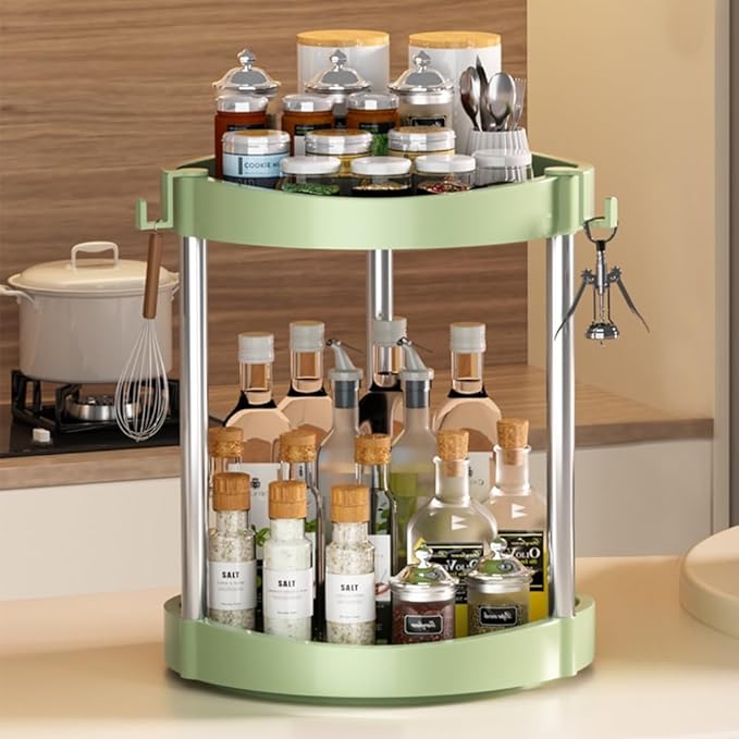 10.01" 2-Tier 360°Rotating Lazy Susan turntable Organizer Spice Rack Organization for Kitchen countertop and Cabinet pantry Organizers and storage(4Green, Extra Large)