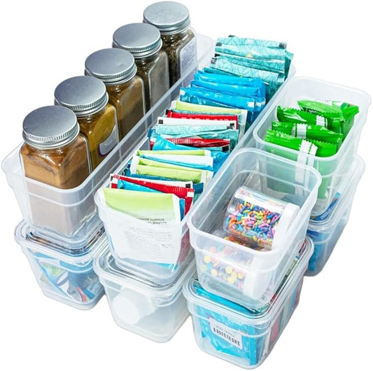 AB Designs Best Kept Plastic Storage Bins with Lids - Mixed Pack, 4 Long & 4 Small Home Organizer Storage Boxes with Lids, Clear