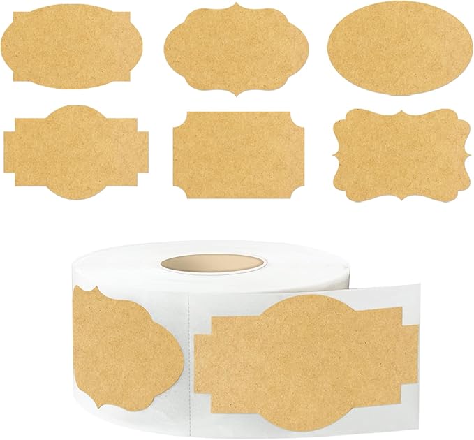 350 PCS Gift Tags & Labels, 2" x 1.2" Fancy Shape Self-Adhesive All-Purpose Jar Labels for Presents & Decoration (Kraft)