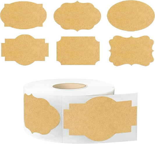 350 PCS Gift Tags & Labels, 2" x 1.2" Fancy Shape Self-Adhesive All-Purpose Jar Labels for Presents & Decoration (Kraft)