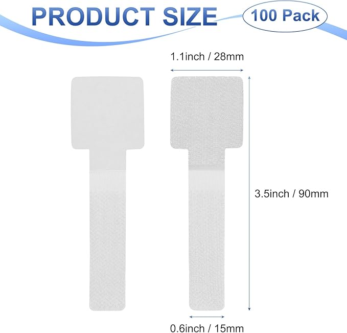 M METERXITY 100-Pack Hook and Loop Cable Ties, 3.5 x 1.1 Inch Adjustable Self-Adhesive Cord Organizer for Desk/Home/Wall/Office Essentials, Cable Management Under Desk [White]