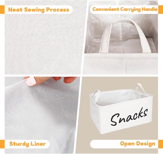 Snack Organizer Basket for Home Office: Snack Storage Bin for Pantry Shelf Countertop (White)