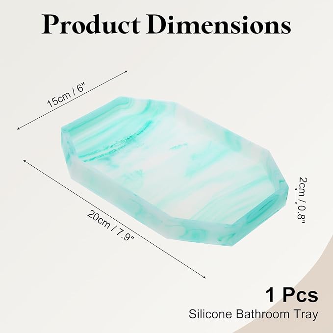 uxcell Bathroom Vanity Tray, 7.9" x 6" Octagon Silicone Soap Dispenser Trays, Shatterproof Kitchen Sink Organizer for Soaps Keys Candle Trinket, Emerald Green