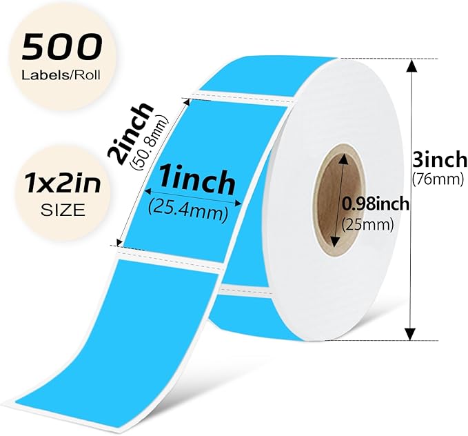 PALAIBEIQI 1x2 Inch Thermal Labels,500PCS Rectangle Stickers,Waterproof Removable Blank Stickers for Address,Jars,Freezer Containers & Pantry Organization,Sky Blue