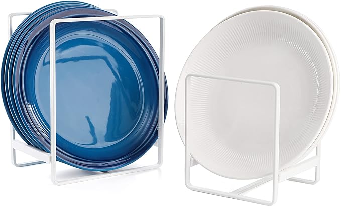 ZOOFOX 3 Pack Plate Holder Organizer, Upright Metal Dish Storage Stand, Dying Display Rack for Kitchen Cabinet, Counter and Cupboard (Small and Large, White)
