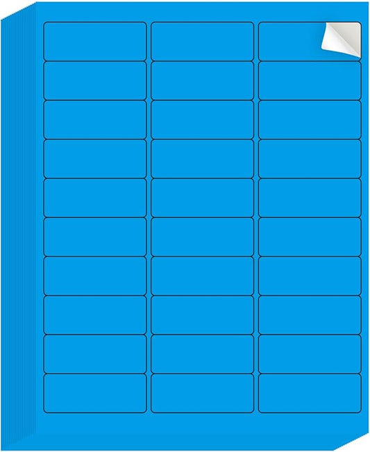 YEGAWEN - 8-1/2 x 11 Neon Color High Light Labels for Laser & Inkjet Printer, Strong Adhesive (Blue, 1" x 2-5/8" - 30 Per Page | 600 Labels)