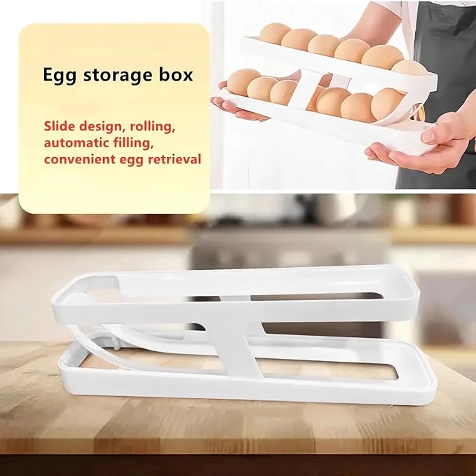 RollDown Egg Dispenser for Refrigerator - 2 Pack Space Saving Egg Holder & Organizer, FIFO Rolling Dispenser Rack for Standard/Large/Jumbo Eggs