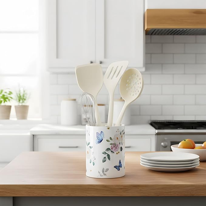 WILLBOND Butterfly Kitchen Decor Acrylic Butterfly Kitchen Utensil Holder Crock Spoon Organizer for Countertop Table Decor Coffee Spoon Holder Jar for Cooking Tools