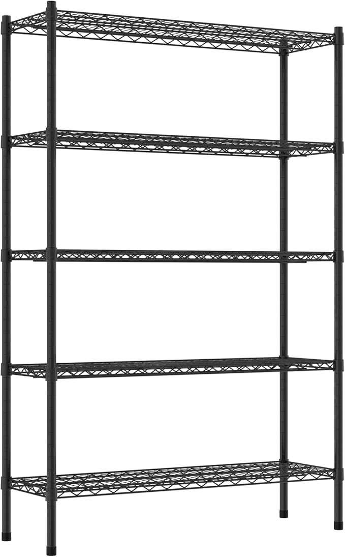Commercial NSF Listed Black Epoxy Stationary Wire Shelving Kit 14" x 42" x 64", with 5 Shelves Perfect for Warehouse, Walk-in Refrigerator, Freezer, Grocery Store, Restaurant, Dishroom