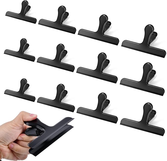 12Pack Stainless Steel Chip Bag for Food, 5 Inches Metal Chip Clips Heavy Duty for Food, Bag Snack Clips for Food Storage Office Kitchen Home, Black