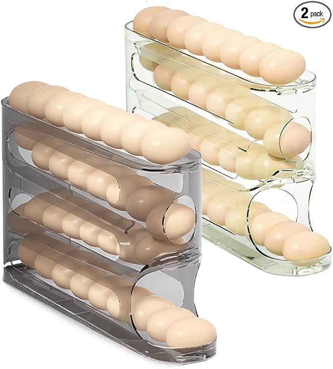 Egg Holder for Fridge, Automatic Rolling Dispenser, Space-Saving Organizer for Refrigerator and Countertop, 30 Large Eggs Capacity (Green+Gray)