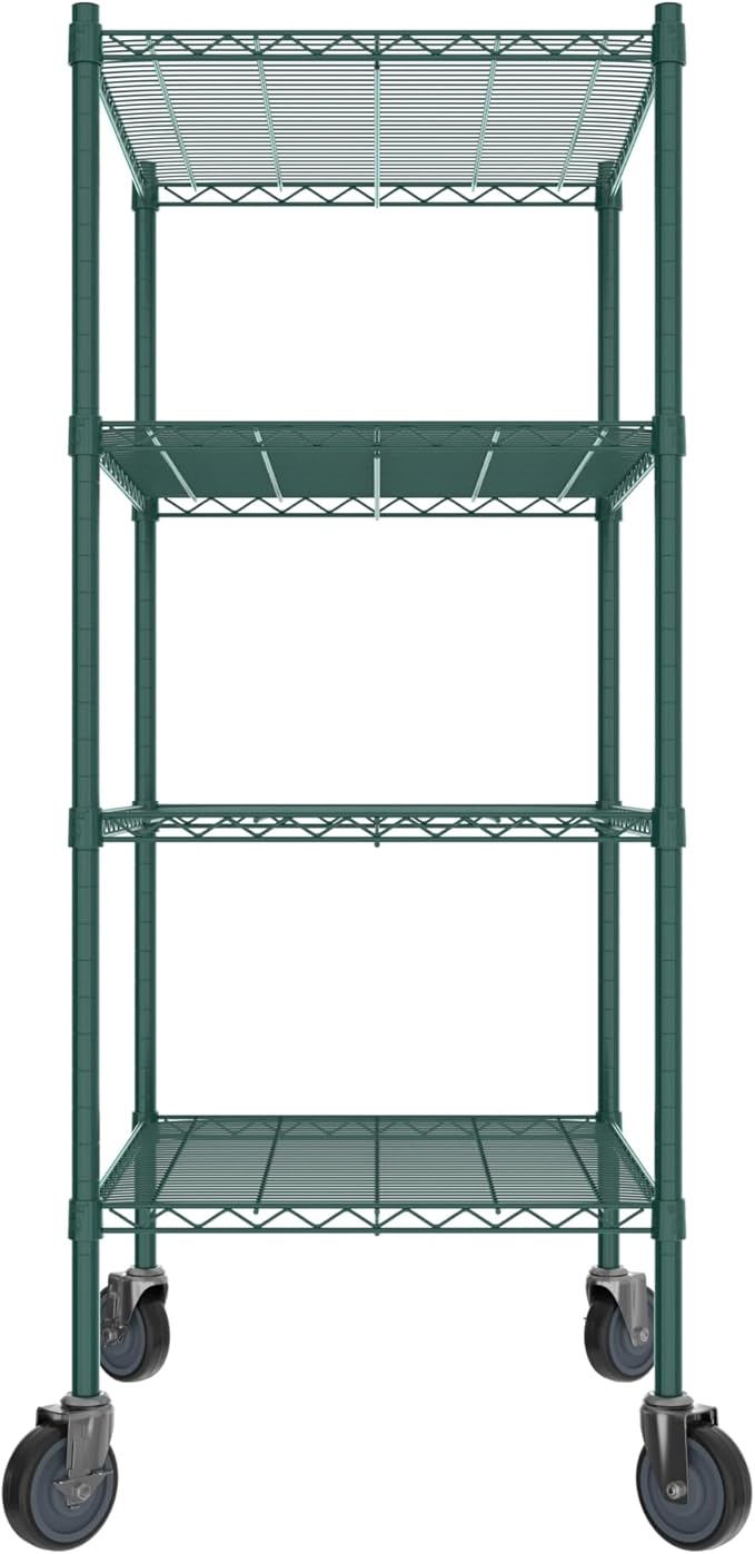 Commercial NSF Listed Green Epoxy Mobile Wire Shelving Kit 24" x 30" x 60", with 4 Shelves Perfect for Warehouse, Walk-in Refrigerator, Freezer, Grocery Store, Restaurant, Dishroom