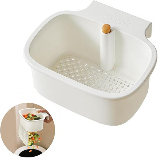 Kitchen Sink Drain Strainer Basket - Hanging Sink Drain Basket with One-Touch Drain Mesh, Kitchen Sink Food Catcher Basket Storage Organizer (White)
