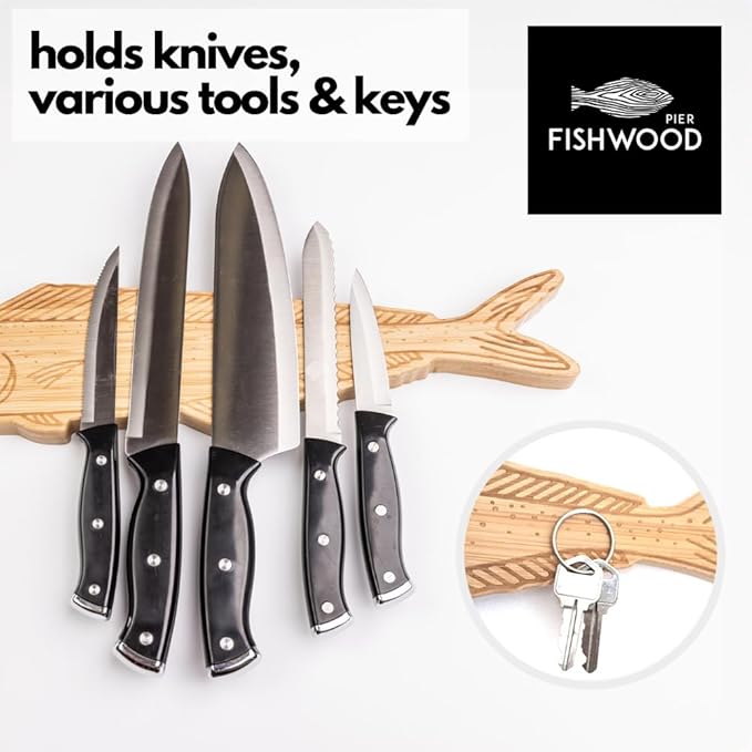 Premium Mangetic Knife Holder for Wall - Strong Heavy-Duty 16 Inch Engraved Magnet for Knives - Wall or Refrigerator Kitchen Magnetic Knife Stripe - Designed in U.S. (Mahi-Mahi)