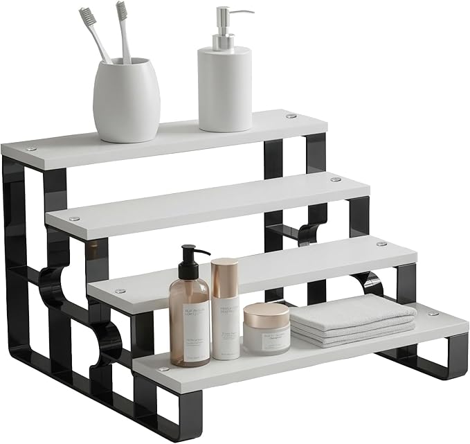 Cologne and Perfume Display Shelf,4 Tier Makeup Organizer for Bathroom Decor,Spice Rack for Kitchen,Bedroom, Bathroom Countertop OrganizerWood(White,4 Tiers-Width=11.2")
