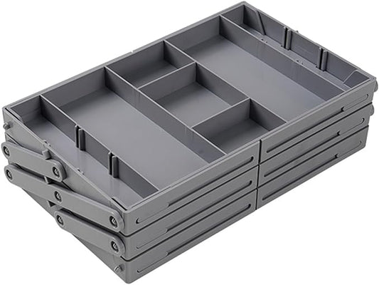 Smart Drawer Organizer Multi Level, Adjustable Folding Junk Drawer Organizer For Kitchen, Bathroom, Office, And Bedroom – Space-Saving Makeup Organizer (Grey)