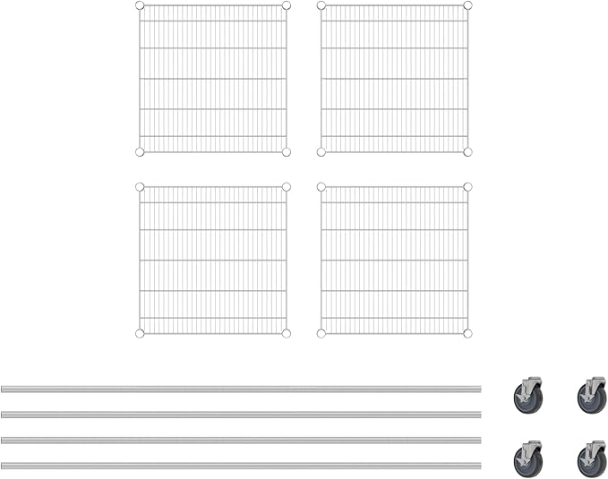 Commercial NSF Listed Chrome Mobile Wire Shelving Kit 24" x 24" x 80", with 4 Shelves Perfect for Warehouse, Walk-in Refrigerator, Freezer, Grocery Store, Restaurant, Dishroom