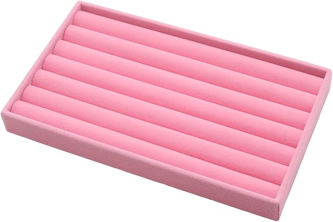 Velvet Jewelry Organizer Trays Pink Stackable Jewelry Storage Display Tray with Removable Dividers, 8 Rolls