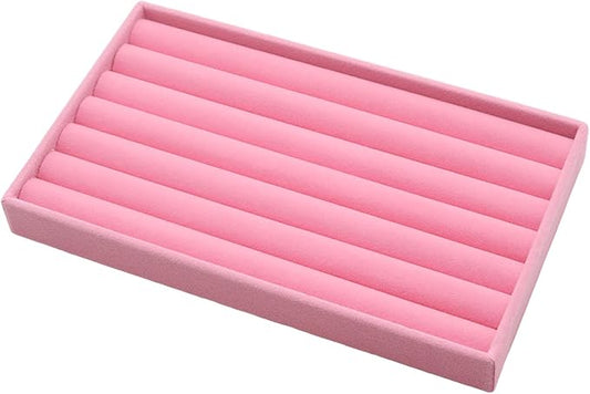 Velvet Jewelry Organizer Trays Pink Stackable Jewelry Storage Display Tray with Removable Dividers, 8 Rolls
