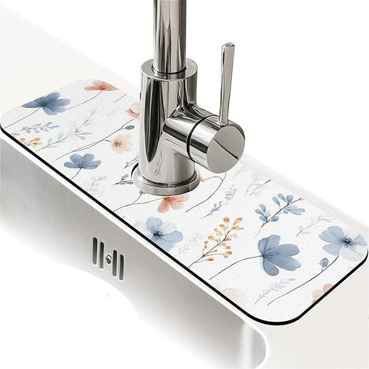 Kitchen Sink Splash Guard，Dreamy Wildflower Faucet Mat Sink Gadgets-Super Absorbent Fast Drying Mat Drip Catcher for Kitchen, Bathroom,Sink Mat, Dish Drying Mat, Bathroom(15" X 5.5" )