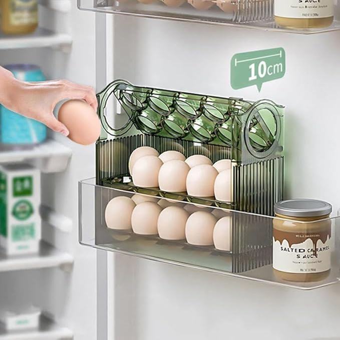 DABATO Egg Refrigerator Storage Box, Egg Holder for Refrigerator Door, Clear Egg Fresh Storage Box for Fridge, 3-Layer Flip Fridge Egg Tray Container, Egg Storage Container for Househol (Transparent)