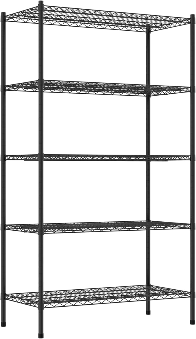 Commercial NSF Listed Black Epoxy Stationary Wire Shelving Kit 21" x 42" x 74", with 5 Shelves Perfect for Warehouse, Walk-in Refrigerator, Freezer, Grocery Store, Restaurant, Dishroom