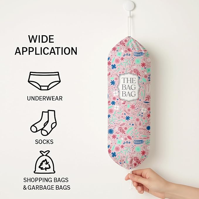 The Bag Bag Grocery Bags Holder, Rustic Flower Grocery Bags Holder Organizer For Shopping Sack, Reusable Hanging Trash Sack Dispenser, Gift for Female Family and Friends Mom
