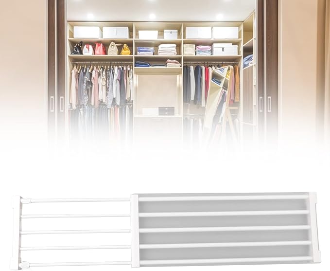 Closet Tension Shelf, Rod Expandable Storage Rack Adjustable Organizer Divider Separator Wardrobe Cupboard Hanging Shelves Pack No Slip Grip Cabinets Inside Capacity (75‑120cm /