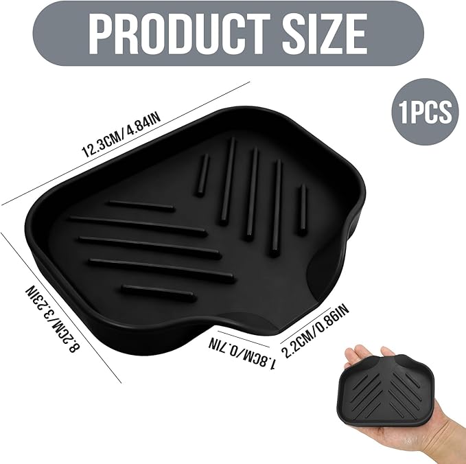 Sponge Holder with Drain Spout, 4.7" x 3.6" Bathroom and Kitchen Sink Organizer, Dish Soap Tray for Sponges, Scrubbers, Dispensers, Dish Brushes, Spoons & Other Sink Items, Dishwasher Safe (Black)