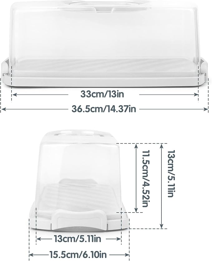2-Pack Plastic Rectangular Bread Box with Clear Lid, Loaf Cake Keeper, Portable Bread Keeper Storage Container with Handle (White)