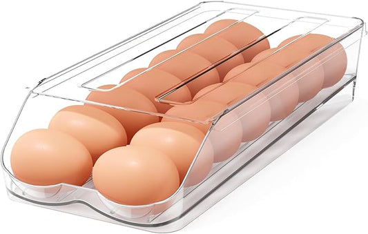 BOBELA Egg Holder for Fridge,Automatic Rolling Egg Container for Refrigerator,Clear Stackable Egg Organizer with Removable Lid for Fridge Organizers and Storage,1 pack